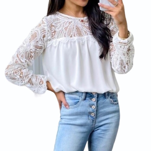 Lilly Pulitzer Keegan Long-Sleeve Lace-Yoke Top - Picture 5 of 6